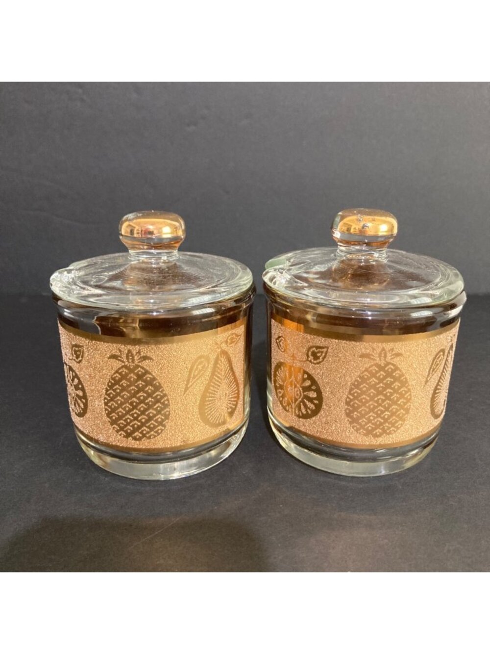 Culver Glass 22kt Gold Gilt Condiment Or Olive Onion Barware Set of 2